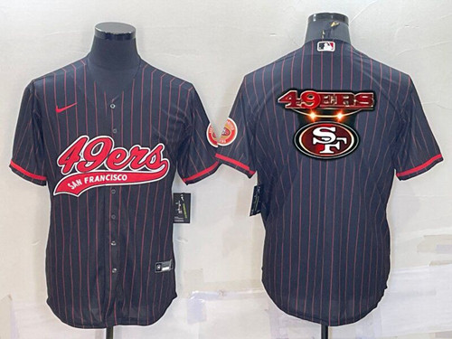 Men's San Francisco 49ers Team Big Logo Black With Patch Cool Base Stitched Baseball Jersey